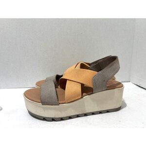Sorel Womens Cameron Flatform Wedge Sandals Chrome Gray Chalk Slingback size 5.5